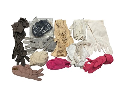 Lot 2123 - Two 1950s layered lace petticoats plus one stiffened linen petticoat, gentlemen's collarless white shirts, quantity of vintage gloves and collar studds and two pairs of evening shoes.