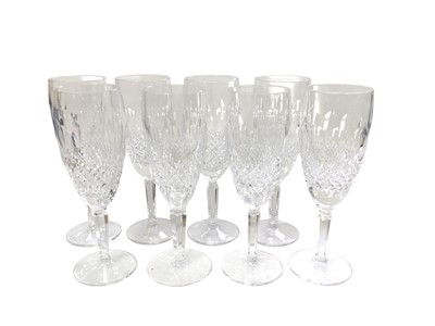 Lot 1128 - Set of eight Waterford Crystal Colleen pattern long stem champagne flutes, 18.5cm high