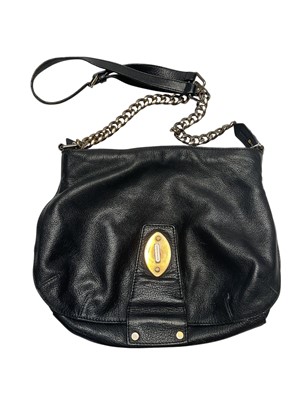 Lot 2126 - Burberry black leather handbag, Made in Turkey, gold tone chain, black check fabric interior lining. Pre-owned.