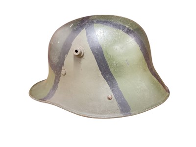 Lot 799 - First World War Imperial German M16 helmet with camouflage painted outer shell and original liner.