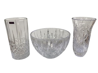 Lot 1147 - Two Waterford Crystal Marquis vases, 22.5cm high, together with a Marquis bowl, 23cm diameter, 14.5cm high (3)