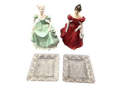 Lot 1171 - Collection of porcelain ornaments and pair Lalique ash trays