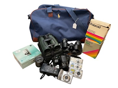 Lot 2354 - Group of cameras and accessories, including Sony Cybershots, Polaroids, etc, together with binoculars