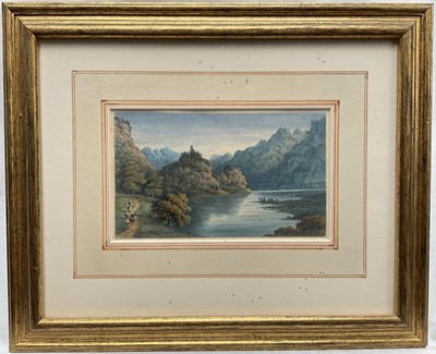 Lot 42 - S. Breyer, Lake Brienz - Swiss Evening , 1843, watercolour, 9cm x 15cm, in glazed frame.