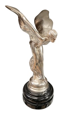 Lot Rolls - Royce Spirit of Ecstasy showroom / desk top display mascot, mounted on a circular marble base, approximately 30.4cm in overall height.