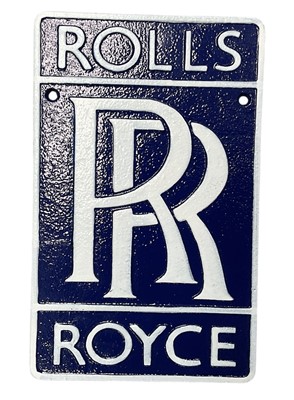 Lot Modern metal garage wall Rolls - Royce plaque / sign, 28.5cm in overall height.