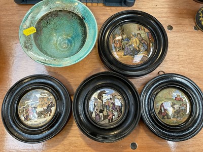 Lot 5004 - Group of Victorian Prattware pot lids and a turquoise bowl, possibly Middle Eastern