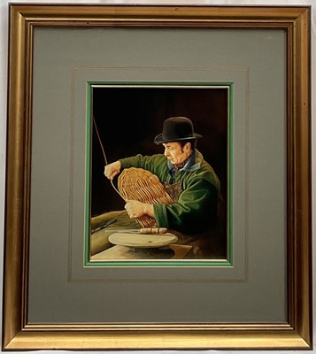 Lot 51 - Patrick Underhill, oil on board, The Basket Weaver, signed and dated 1989, 24.5cm x 19.5cm, in glazed frame.