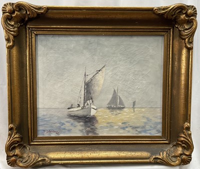 Lot 59 - G Striing, oil on canvas, Sailing Boats, signed, 32cm x 40cm, in gilt frame.