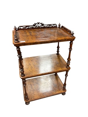 Lot 1437 - Victorian burr walnut three-tier whatnot