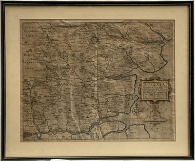 Lot 1150 - 17th century hand-coloured engraved Saxton’s map of Essex, 30cm x 38cm, in glazed frame