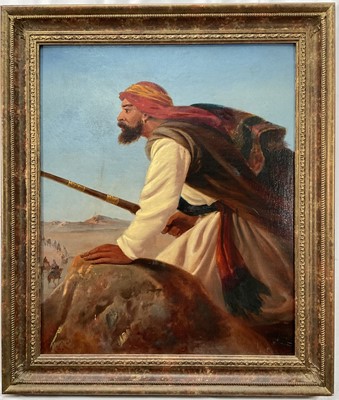 Lot 67 - J. A. B. Oil on board, The Lookout, initialled and dated 1873, 58cm x 47.5cm, framed.