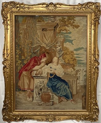 Lot 69 - Victorian needlepoint, Classical Scene, 82cm x 62cm, in ornate gilt frame.