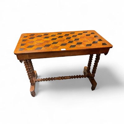 Lot 1420 - Victorian parquetry inlaid walnut stretcher table