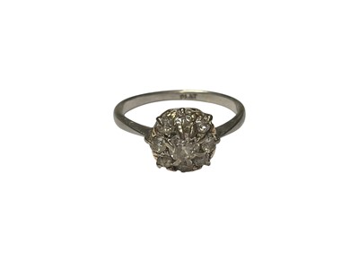 Lot 15 - Diamond cluster ring with nine old cut diamonds in platinum setting