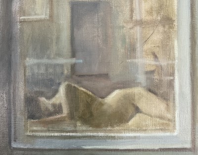 Lot 1106 - Jack Stephenson (1945-2025) oil on canvas - Reclining Female Nude, monogrammed, 65cm x 54cm, in painted frame