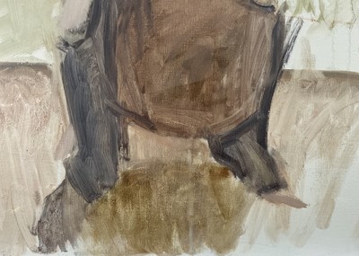 Lot 1111 - Jack Stephenson (1945-2025) oil sketch on canvas - The Cello Player, 80cm x 60cm, unframed