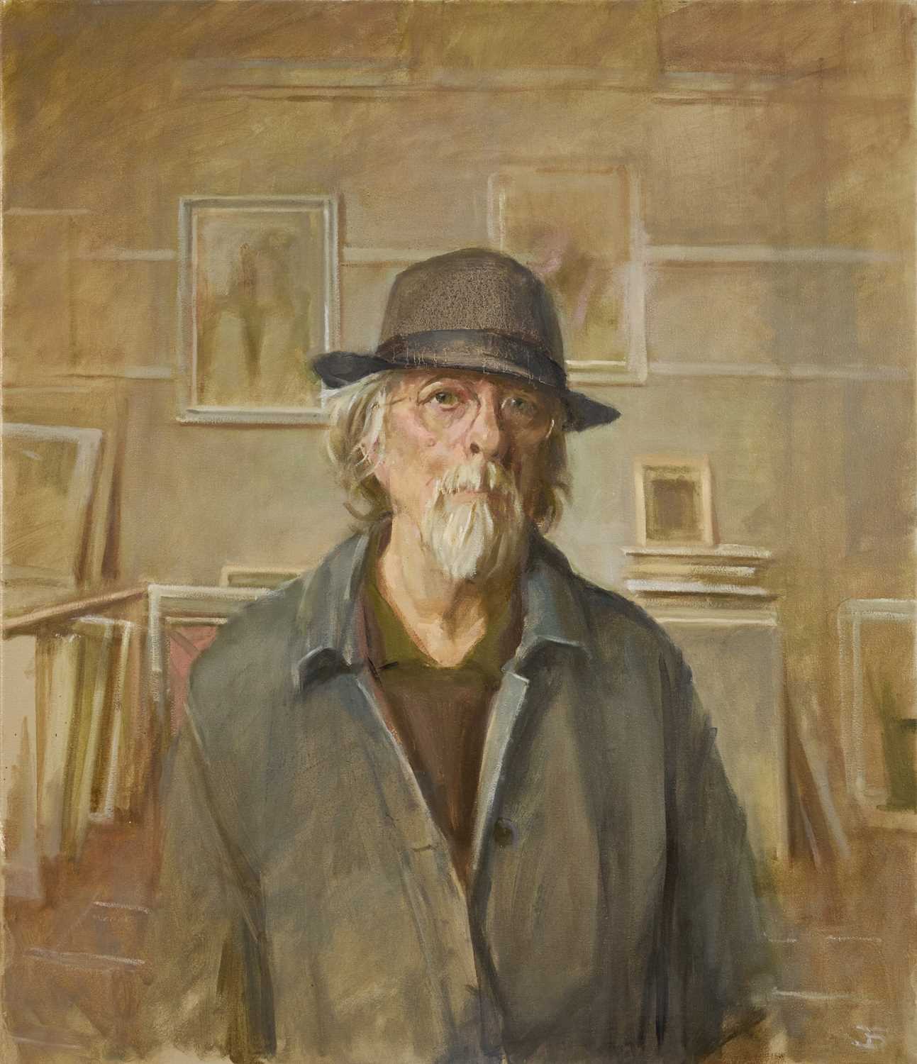 Lot 1116 - Jack Stephenson (1945-2025) oil on canvas - Studio Self Portrait, monogrammed, 70cm x 60cm, unframed