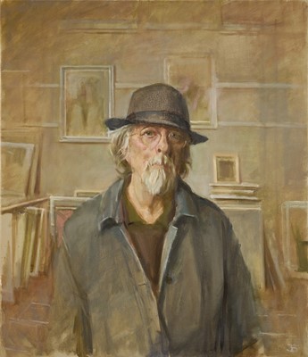 Lot 1116 - Jack Stephenson (1945-2025) oil on canvas - Studio Self Portrait, monogrammed, 70cm x 60cm, unframed