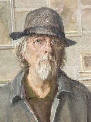 Lot 1116 - Jack Stephenson (1945-2025) oil on canvas - Studio Self Portrait, monogrammed, 70cm x 60cm, unframed