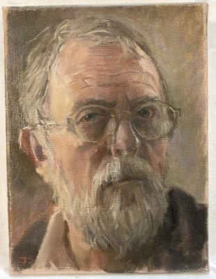 Lot 1115 - Jack Stephenson (1945-2025) oil on canvas - Self Portrait, monogrammed, 24cm x 18cm, unframed