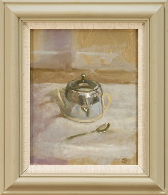 Lot 1113 - Jack Stephenson (1945-2025) oil on canvas - Sugar Bowl, monogrammed, signed and titled verso, 25.5cm x 20.5cm, in painted frame