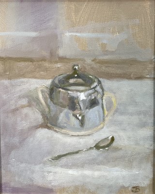 Lot 1113 - Jack Stephenson (1945-2025) oil on canvas - Sugar Bowl, monogrammed, signed and titled verso, 25.5cm x 20.5cm, in painted frame
