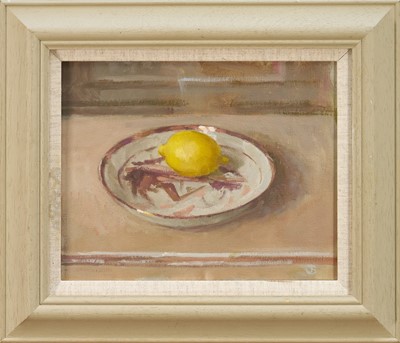 Lot 1108 - Jack Stephenson (1945-2025) oil on canvas - Still Life Lemon, monogrammed, dated 2022 verso, 20.5cm x 25.5cm, in painted frame