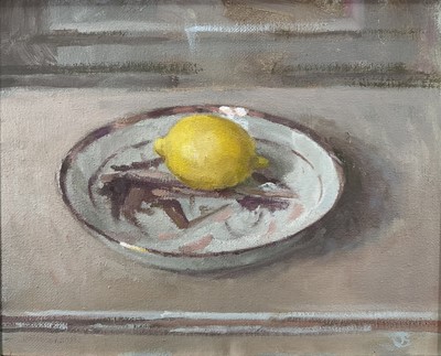 Lot 1108 - Jack Stephenson (1945-2025) oil on canvas - Still Life Lemon, monogrammed, dated 2022 verso, 20.5cm x 25.5cm, in painted frame