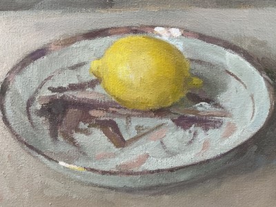Lot 1108 - Jack Stephenson (1945-2025) oil on canvas - Still Life Lemon, monogrammed, dated 2022 verso, 20.5cm x 25.5cm, in painted frame