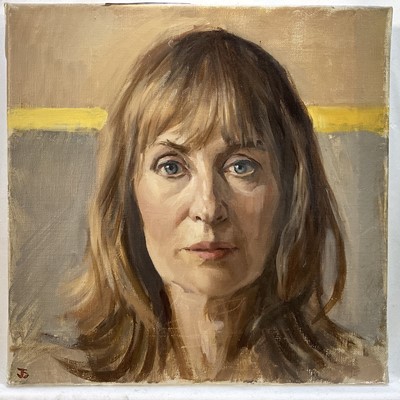 Lot 1109 - Jack Stephenson (1945-2025) oil on canvas - Portrait of Margaret, monogrammed, 30cm square, unframed