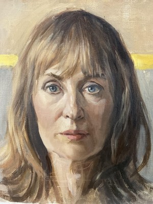 Lot 1109 - Jack Stephenson (1945-2025) oil on canvas - Portrait of Margaret, monogrammed, 30cm square, unframed