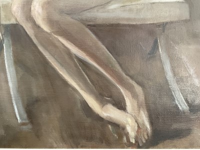 Lot 1112 - Jack Stephenson (1945-2025) oil on canvas - Seated Female Nude, monogrammed, 80cm x 60cm, in painted frame