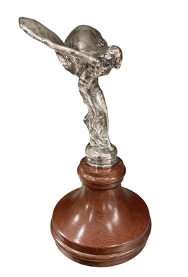 Lot 33 - Rolls-Royce Silver Ghost-type Spirit of Ecstasy mascot, silver plated body with 'Rolls-Royce Limited Feb 6th 1911' around base and Charles Sykes signature, probably a later copy