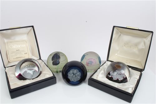 Lot 2114 - Five Caithness glass paperweights designed by...