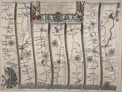 Lot 17 - Ogilby - 18th century engraved road map - London to Buckinghamshire, 33 x 45cm, glazed frame