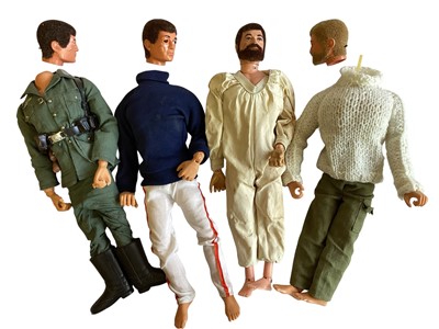 Lot 2036 - Action Man action figures with eagle eyes, flock hair (three heads detached) & gripping hands including uniforms and accessories (1 box)