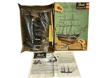 Lot 2037 - Revell (c1956) 1:196 scale Old Ironsides U.S.S Constitution model kit, boxed H-319 with Polaris (c1975) 1:260 scla e cutaway display nuclear submarine H-437 and 1:72 scale war planes including F...