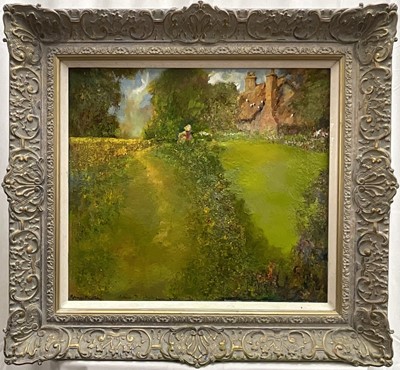 Lot 1091 - Norman Coker (contemporary) oil on board - Cotswolds Garden, signed, 44cm x 49cm, in gilt frame