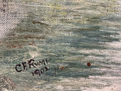 Lot 217 - Charles F. Rump 1853 - 1924 Wherries on the Norfolk Broads, oil on canvas, signed and dated 1902, in gilt frame. 39 x 59cm