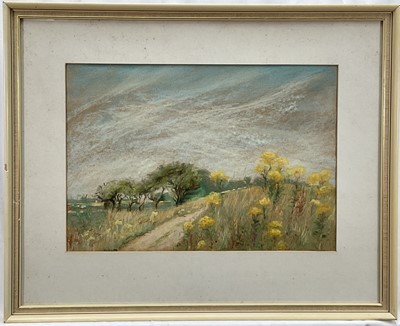 Lot 145 - English School, 20th century, pastel on paper, a lane in a countryside landscape. Overall including frame 47 x 58cm