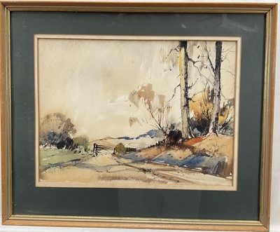 Lot 151 - Manner of Edward Wesson, watercolour on paper of a country lane, 40 x 48cm imcluding frame