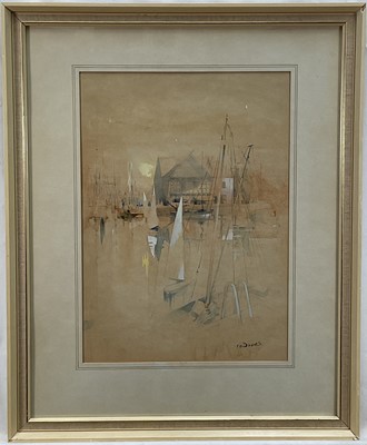 Lot 153 - 20th century, watercolour on paper, boating yachts in Saint Goustan port, Brittany, signed T. O. Davies lower right and titled verso. Overall including frame 55cm x 45cm