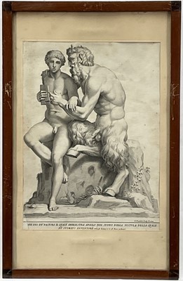 Lot 155 - Claude Randon (1674-1704), published by Domenico de Rossi (1647-1729), 18th century, engraving on wove paper, Pan and Apollo. After the marble statue from the Museo Clementino