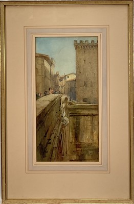 Lot 158 - Arthur Reginald Smith, ARA, RSW, RWS (1871-1934), "View across a bridge, Italy" Watercolour on paper, signed lower right. Overall including frame 58.5cm x 38.5cm