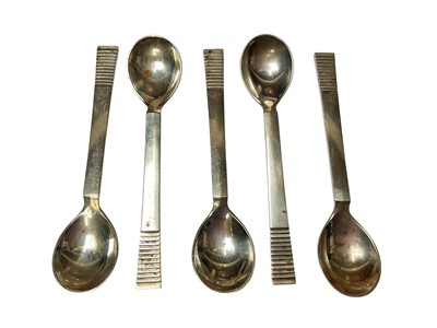 Lot 43 - Five Georg Jensen Danish silver teaspoons