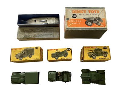 Lot 2072 - Selection of vintage loose Dinky Farmyard diecast vehicles, animals & accessories, plus boxed Dinky (1 box)