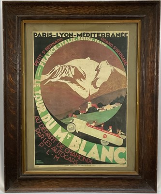 Lot 161 - "Le Tour Du Mt Blanc", an advertising poster for the "Route des Alpes Correspondance PLM". Overall including oak frame 53.5cm x 43.5cm