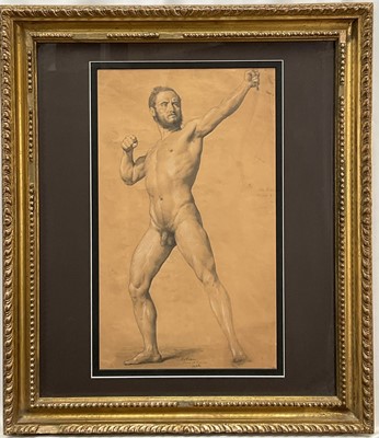 Lot 197 - J Nielsen - 19th century pencil and chalk figure study, signed and dated, 45 x 25cm, glazed gilt frame