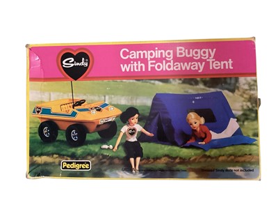 Lot 2080 - Pedigree vintage Sindy doll leisure accessories including Camping Buggy with tent No.4452, Camping Scene No.44577, Garden Swing No.44511 & Caravan with Sindy clothes and First Aid accessorie...